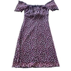 Xhilaration Y2K Floral Mesh Off Shoulder Dress Size M Stretch Cottagecore Indie